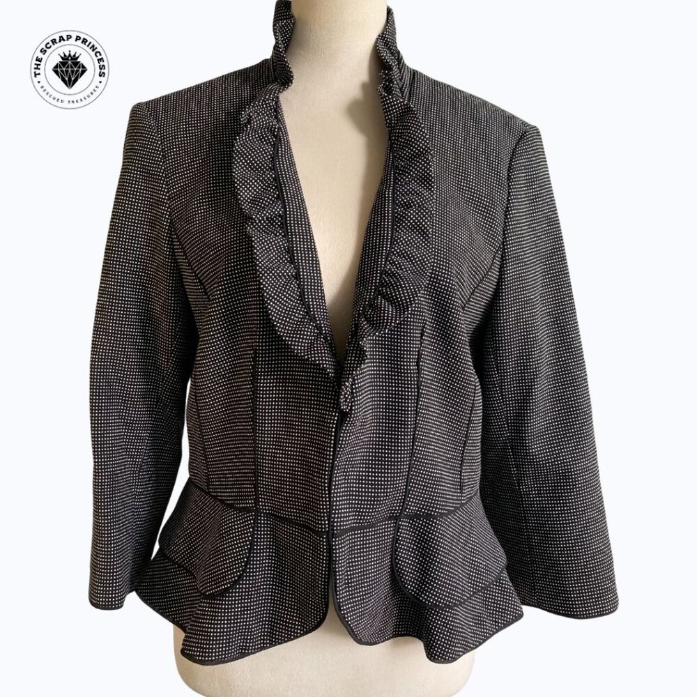 White House Black Market Polka Dot Peplum Blazer Ruffle Collar Size 12